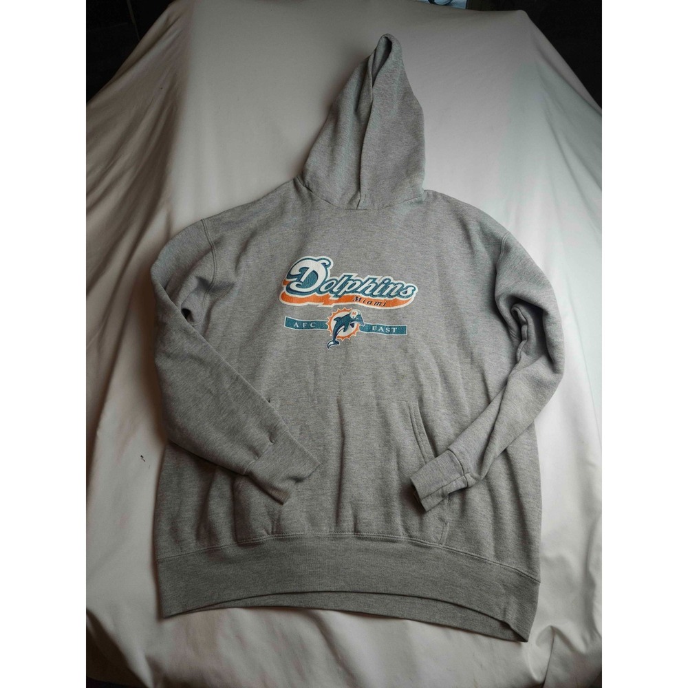 NFL Miami Dolphins Hoodie Mens Size XL Gray Fleece Sweatshirt Graphic Pullover
